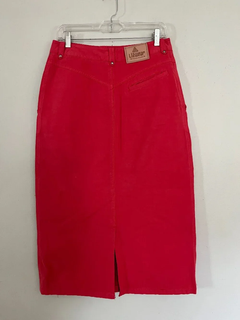 VTG Liz Wear Sz M Coral Pink Twill Midi Skirt